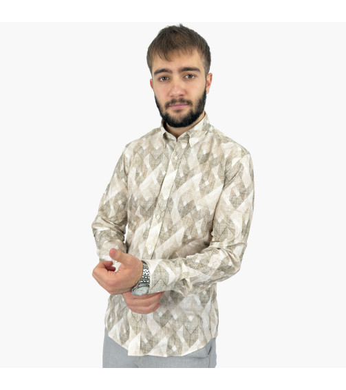 COTTON BASKILI SLİMFİT GÖMLEK