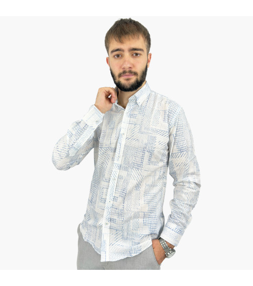 COTTON BASKILI SLİMFİT GÖMLEK